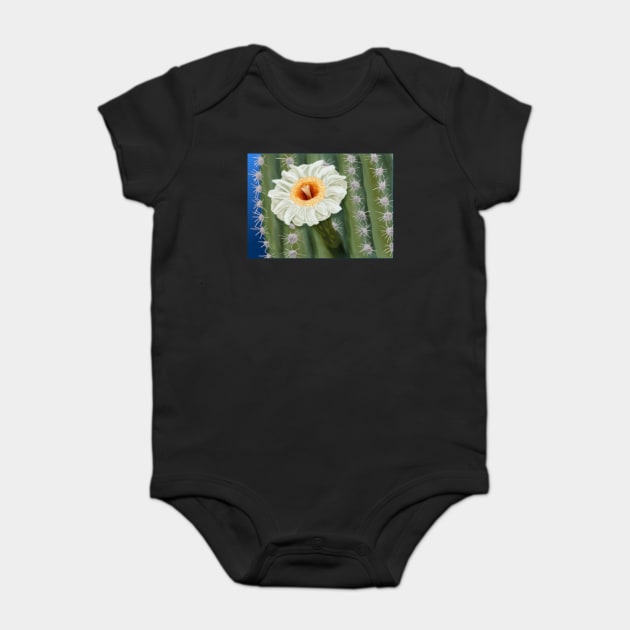 Saguaro Cactus White Flower Art Baby Bodysuit by H. R. Sinclair